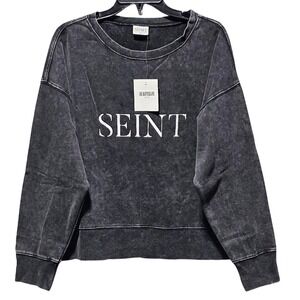 Seint Beauty Official Distressed Acid Wash Cropped Crewneck Sweatshirt Large